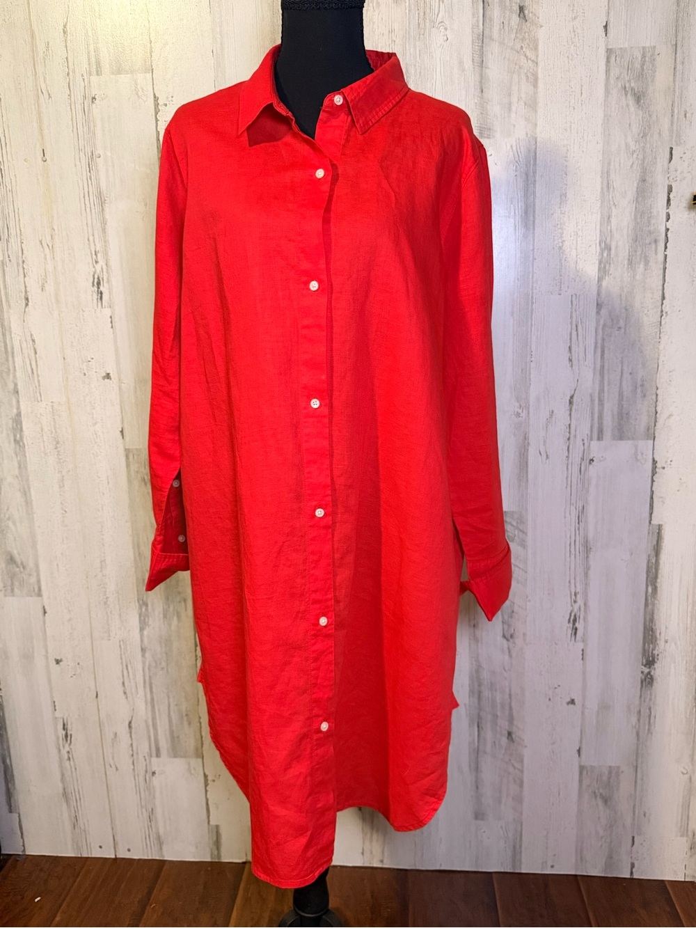 J.Crew Orange Red Linen Button-Down Long Shirt Dress Tunic Size XL - Picture 4 of 13